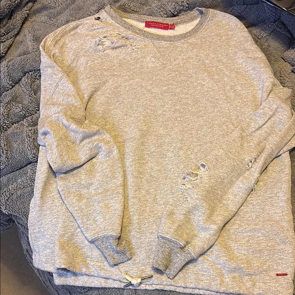 n:PHILANTHROPY Light Gray Distressed Crewneck Sweater